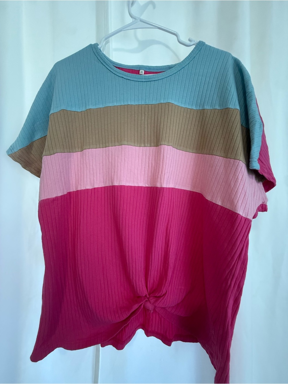 Striped Dolman Batwing Women’s Top in Blue, Brown and Pink